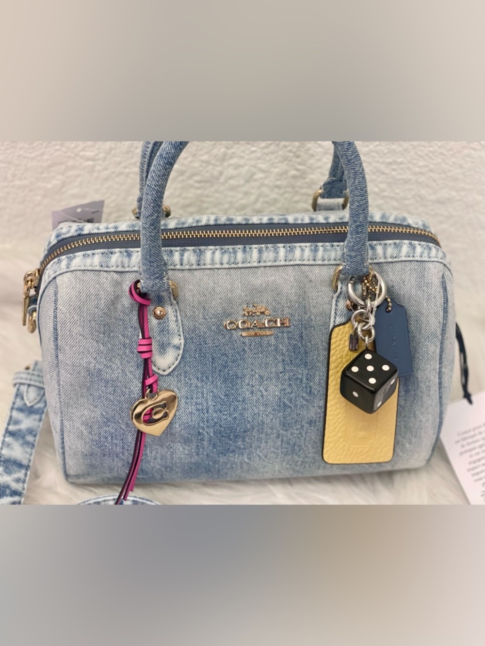 NWT Coach Rowan Satchel Bag In Denim With Charms CDY74 in Light Indigo - Picture 4 of 8